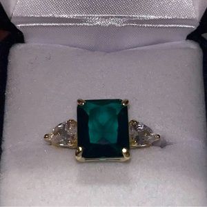 LC Emerald Cut Gold Cubic Zirconia Ring - Size 9
